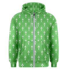 Green And White Art-deco Pattern Men s Zipper Hoodie by Dushan