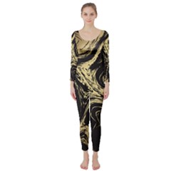 Black And Gold Marble Long Sleeve Catsuit by Dushan