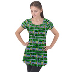 Game Over Karate And Gaming - Pixel Martial Arts Puff Sleeve Tunic Top by DinzDas