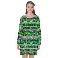Game Over Karate And Gaming - Pixel Martial Arts Long Sleeve Chiffon Shift Dress  by DinzDas
