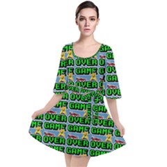 Game Over Karate And Gaming - Pixel Martial Arts Velour Kimono Dress by DinzDas