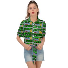 Game Over Karate And Gaming - Pixel Martial Arts Tie Front Shirt  by DinzDas