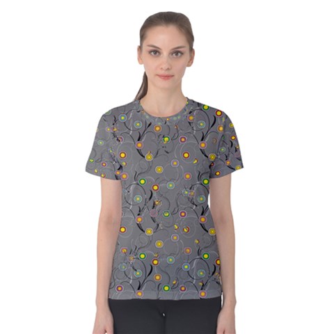 Abstract Flowers And Circle Women s Cotton Tee by DinzDas