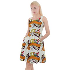 Love And Flowers And Peace Fo All Hippies Knee Length Skater Dress With Pockets by DinzDas