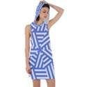 Geometric blue and white lines, stripes pattern Racer Back Hoodie Dress View1
