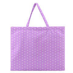 White Polka Dot Pastel Purple Background, Pink Color Vintage Dotted Pattern Zipper Large Tote Bag by Casemiro