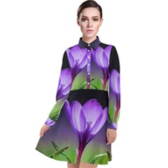 Flower Long Sleeve Chiffon Shirt Dress by Sparkle