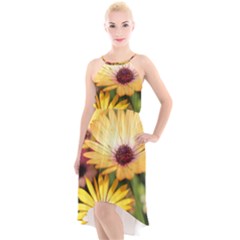 Yellow Flowers High-low Halter Chiffon Dress  by Sparkle