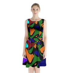 Trippy Paint Splash, Asymmetric Dotted Camo In Saturated Colors Sleeveless Waist Tie Chiffon Dress by Casemiro
