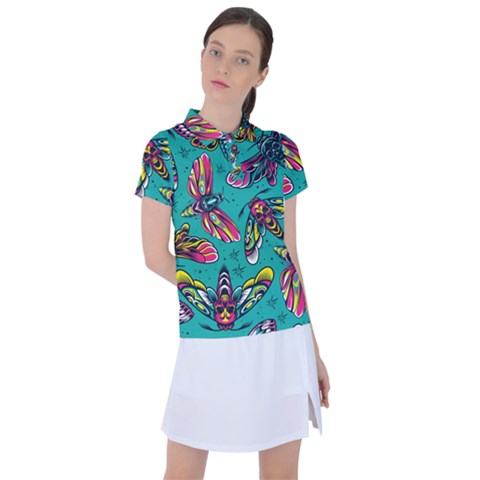 Vintage Colorful Insects Seamless Pattern Women s Polo Tee by Amaryn4rt