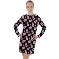 Floral Print Long Sleeve Hoodie Dress by Saptagram