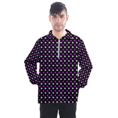 White And Pink Hearts At Black, Vector Handrawn Hearts Pattern Men s Half Zip Pullover by Casemiro