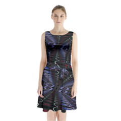 Digital Room Sleeveless Waist Tie Chiffon Dress by Sparkle