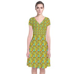 Lemon And Yellow Short Sleeve Front Wrap Dress by Sparkle