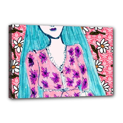 Blue Haired Girl Wall Canvas 18  X 12  (stretched) by snowwhitegirl