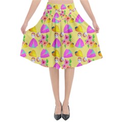 Girl With Hood Cape Heart Lemon Pattern Yellow Flared Midi Skirt by snowwhitegirl