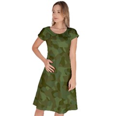 Green Army Camouflage Pattern Classic Short Sleeve Dress by SpinnyChairDesigns