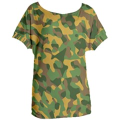 Yellow Green Brown Camouflage Women s Oversized Tee by SpinnyChairDesigns