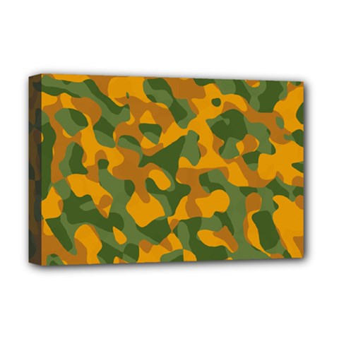 Green And Orange Camouflage Pattern Deluxe Canvas 18  X 12  (stretched) by SpinnyChairDesigns