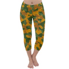 Green And Orange Camouflage Pattern Capri Winter Leggings  by SpinnyChairDesigns