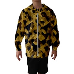 Black Yellow Brown Camouflage Pattern Kids  Hooded Windbreaker by SpinnyChairDesigns
