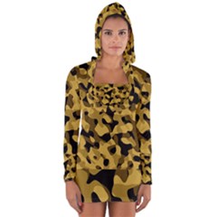 Black Yellow Brown Camouflage Pattern Long Sleeve Hooded T-shirt by SpinnyChairDesigns
