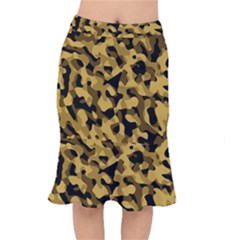 Black Yellow Brown Camouflage Pattern Short Mermaid Skirt by SpinnyChairDesigns