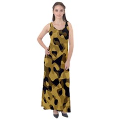 Black Yellow Brown Camouflage Pattern Sleeveless Velour Maxi Dress by SpinnyChairDesigns