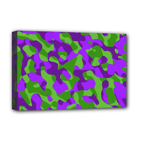 Purple And Green Camouflage Deluxe Canvas 18  X 12  (stretched) by SpinnyChairDesigns
