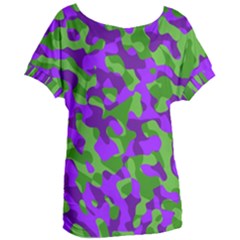 Purple And Green Camouflage Women s Oversized Tee by SpinnyChairDesigns