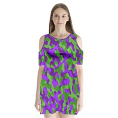 Purple And Green Camouflage Shoulder Cutout Velvet One Piece by SpinnyChairDesigns