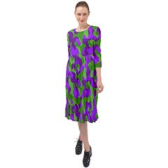 Purple And Green Camouflage Ruffle End Midi Chiffon Dress by SpinnyChairDesigns