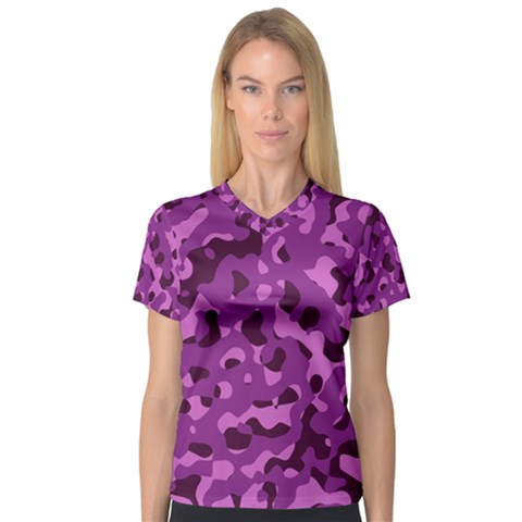 Dark Purple Camouflage Pattern V-neck Sport Mesh Tee by SpinnyChairDesigns