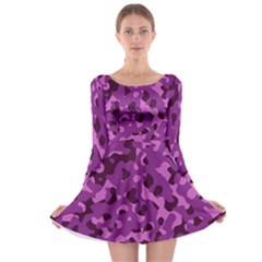 Dark Purple Camouflage Pattern Long Sleeve Skater Dress by SpinnyChairDesigns