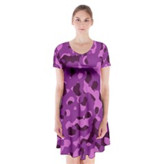 Dark Purple Camouflage Pattern Short Sleeve V-neck Flare Dress by SpinnyChairDesigns
