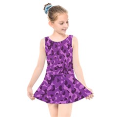 Dark Purple Camouflage Pattern Kids  Skater Dress Swimsuit by SpinnyChairDesigns