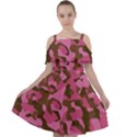 Pink and Brown Camouflage Cut Out Shoulders Chiffon Dress View1