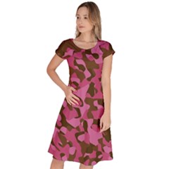 Pink And Brown Camouflage Classic Short Sleeve Dress by SpinnyChairDesigns