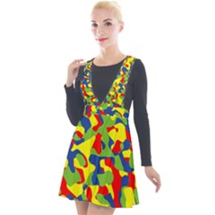 Colorful Rainbow Camouflage Pattern Plunge Pinafore Velour Dress by SpinnyChairDesigns