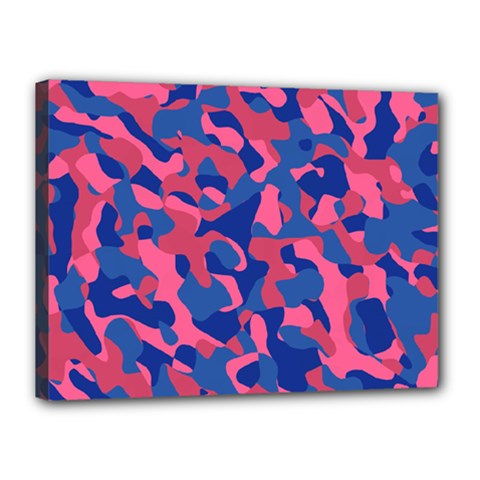 Blue And Pink Camouflage Pattern Canvas 16  X 12  (stretched) by SpinnyChairDesigns