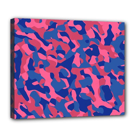 Blue And Pink Camouflage Pattern Deluxe Canvas 24  X 20  (stretched) by SpinnyChairDesigns
