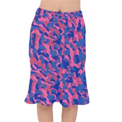 Blue And Pink Camouflage Pattern Short Mermaid Skirt by SpinnyChairDesigns