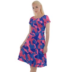 Blue And Pink Camouflage Pattern Classic Short Sleeve Dress by SpinnyChairDesigns