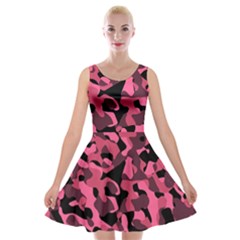 Black And Pink Camouflage Pattern Velvet Skater Dress by SpinnyChairDesigns