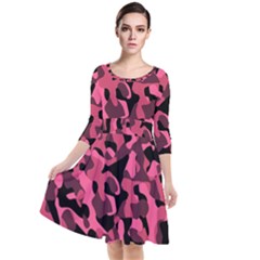 Black And Pink Camouflage Pattern Quarter Sleeve Waist Band Dress by SpinnyChairDesigns