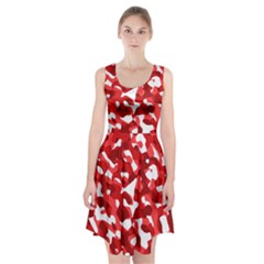 Red And White Camouflage Pattern Racerback Midi Dress by SpinnyChairDesigns