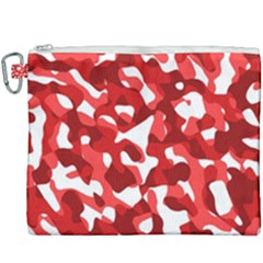 Red And White Camouflage Pattern Canvas Cosmetic Bag (xxxl) by SpinnyChairDesigns
