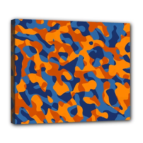 Blue And Orange Camouflage Pattern Deluxe Canvas 24  X 20  (stretched) by SpinnyChairDesigns