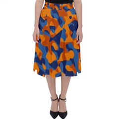 Blue And Orange Camouflage Pattern Classic Midi Skirt by SpinnyChairDesigns