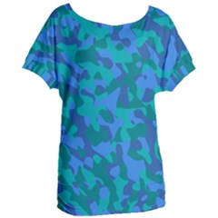 Blue Turquoise Teal Camouflage Pattern Women s Oversized Tee by SpinnyChairDesigns